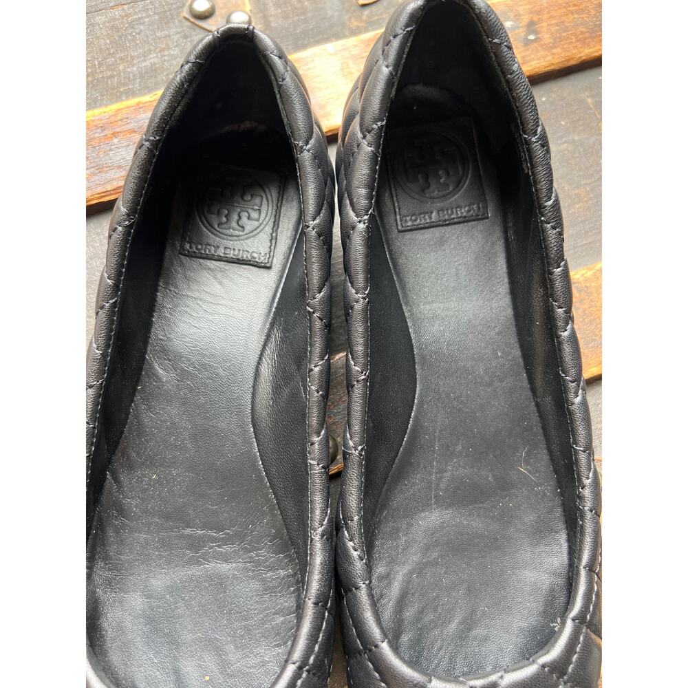 Tory Burch Black & Gold Quilted Ballet Flats Women's Size 10 Old Money Luxury - Picture 3 of 11